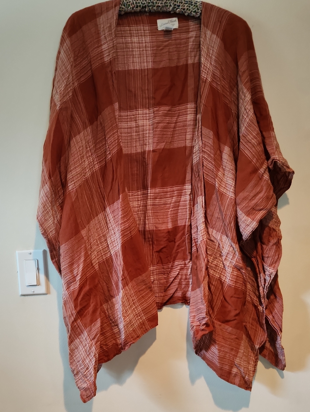 Universal Thread Rust Plaid Open-Front Kimono